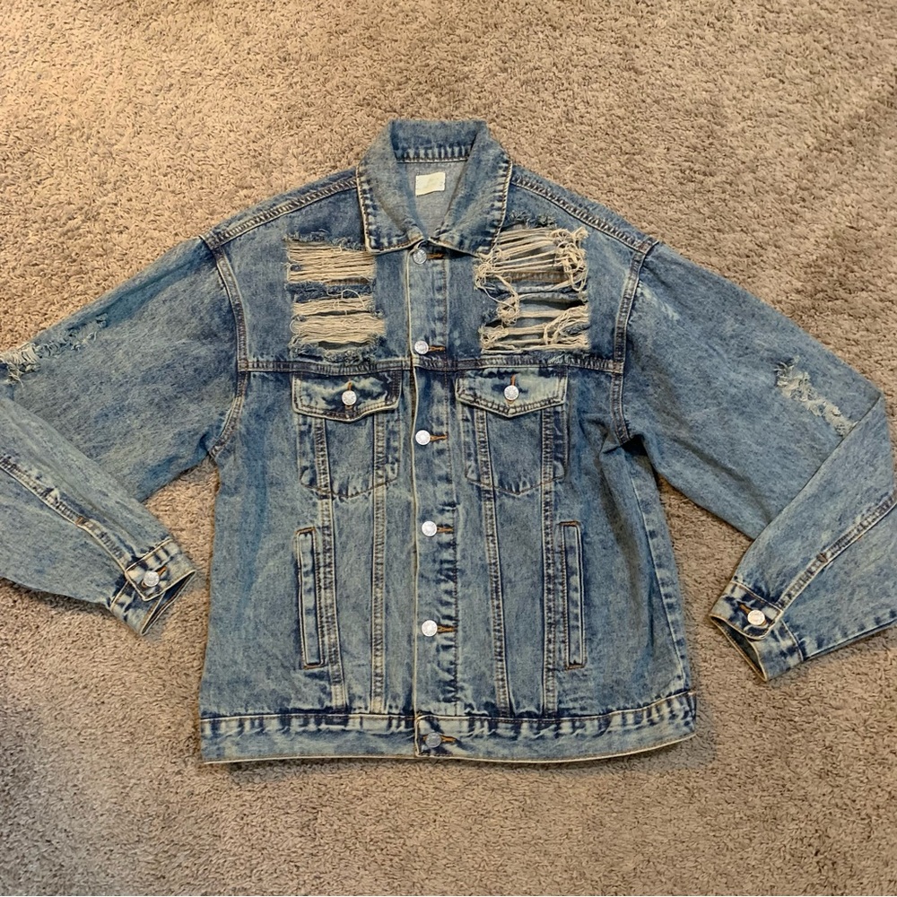 Blue Buttercup Distressed Denim Jean Jacket 80’s Boxy